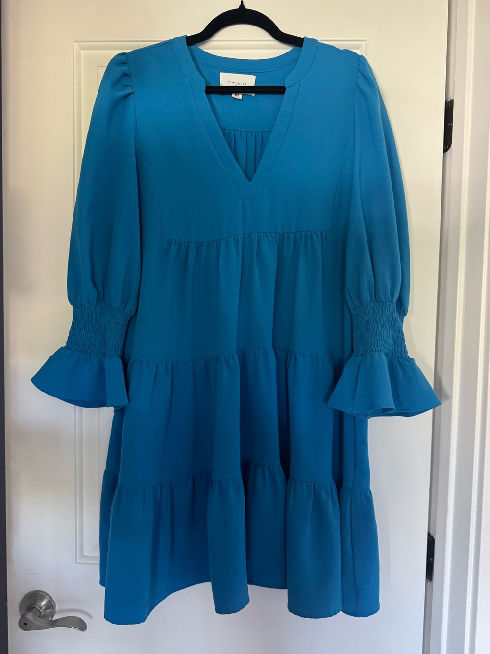 Pomander Place Teal Blue Tiered Mini Dress
